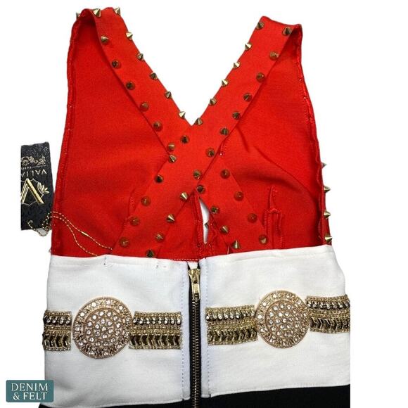 Valiant Paris Studded Embellished Bandage Dress Red/White/Black Small ~ NEW/NWT! - Picture 9 of 16